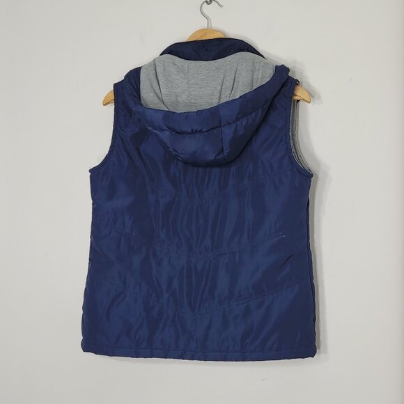 Abril Women's Blue Casual Sleeveless Button & Zipper Front Puffer Jacket Size M - Picture 3 of 13